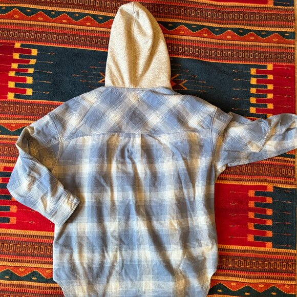 BDG Blue Plaid Flannel Jacket w/ Built-in Hoodie – Size Large, Oversized Fit - Picture 3 of 3